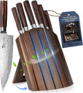Knife Set 7 Piece Japanese Style Kitchen Knife Set With Foldable Magnetic Acacia Wood Block Sharp High Carbon Stainless Steel Knives Set for Kitchen with Anti-slip Handle, Christmas Gift