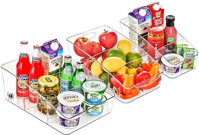 Sorbus Fridge Organizer on Wheels - Rolling Fridge Organizers and Storage Clear Design with Dividers & Handles for Kitchen Organization and Storage - Refrigerator Organizer Bins & Pantry Storage Bins