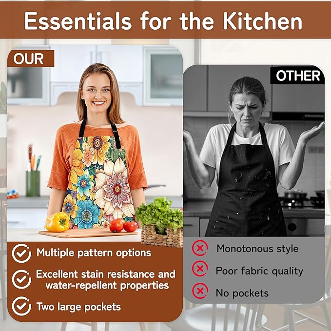 Cooking Aprons for Men and Women,Adjustable Bib Chef Apron with 2 Pockets, Soft and Durability Kitchen Apron