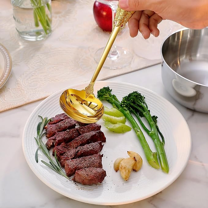 KEAWELL Premium 7.5 inch Luxury Gravy Ladle, 18/10 Stainless Steel, Small Gravy Spoon for Home. Solid and Sturdy, Dishwasher Safe. (1, Gold)