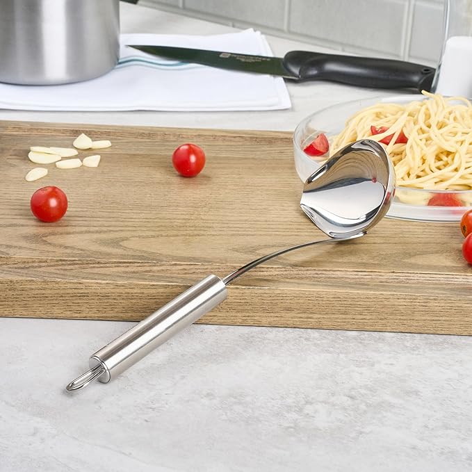 Ladle 1 Pack 2.5 oz Ergonomic Handle Serving Ladle with Pour Spout Precision Pouring Durable Stainless Steel Silver Utensil For Soups, Gravies, Buffet Use
