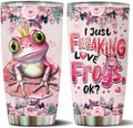 Frog Tumbler 20oz Cute Animal Gift for Women, Girls Who Freaking Love Frogs Lovers Funny Crown Perfect Birthday Christmas Valentine Wife Daughter Insulated Stainless Steel Coffee Cup with Lid