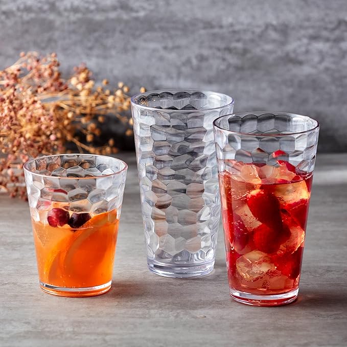 Amazing Abby - Iceberg - 16-Ounce Plastic Tumblers (Set of 8), All-Clear Reusable Plastic Cups, Stackable, BPA-Free, Shatter-Proof, Dishwasher-Safe