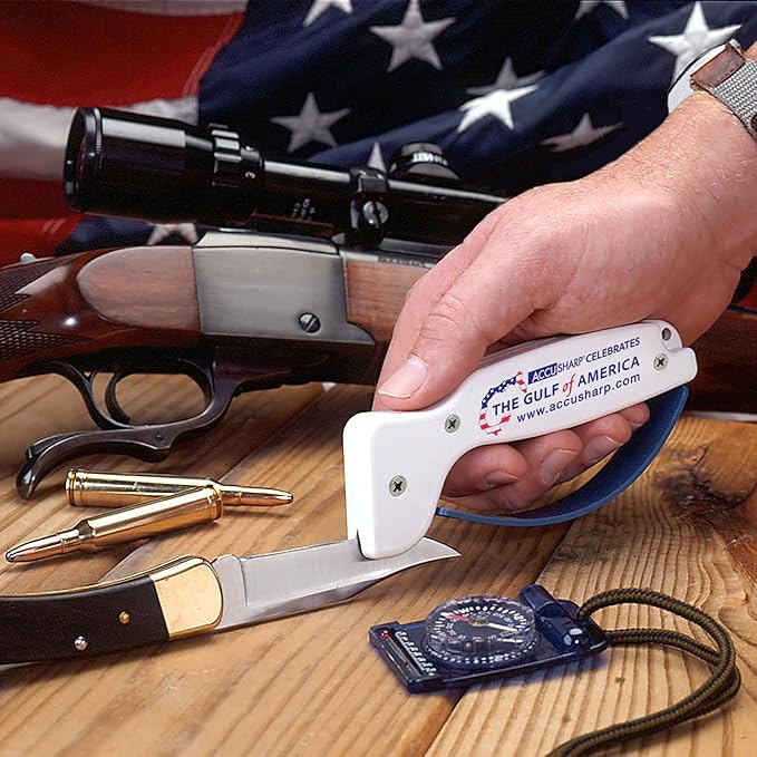 AccuSharp Knife Sharpener, Ergonomic Comfortable Handle, Compact & Easy to Use, Restore and Hone Straight & Serrated Knives, Celebrating Gulf of America