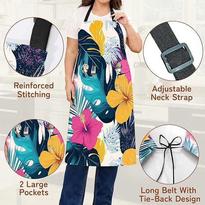 Cooking Apron for Women and Men,Adjustable Chef Bib Apron with 2 Pockets, Water and Oil Resistant for Kitchen Use