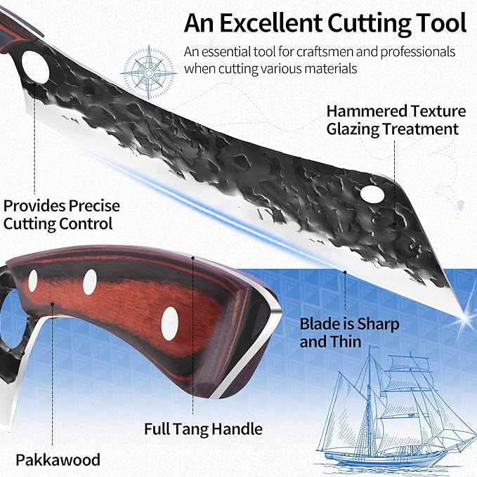 XYJ 12 Inch Long BBQ Knife Set Full Tang Brisket Turkey Meat Chopping Slicing Knife Razor Sharp Stainless Steel Blade Non-stick Effort Saving Finger Control Chef Knives With Whetstone