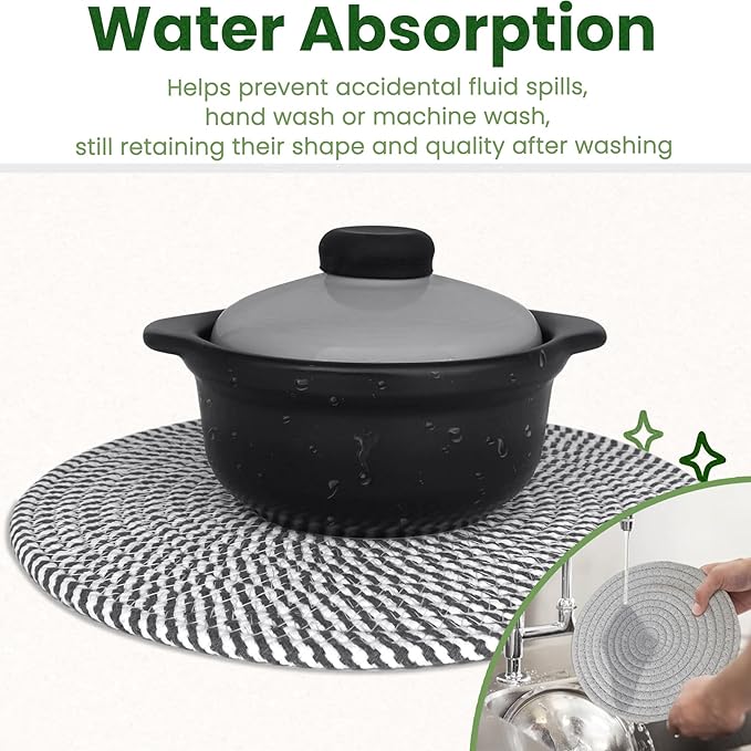 13 Inch Trivets for Hot Dishes, Large Trivets for Hot Pots and Pans, Thicken Heat Resistant Round Place Mats Woven Table Mats, Boho Placemats for Kitchen Dining Table, 4 Pcs