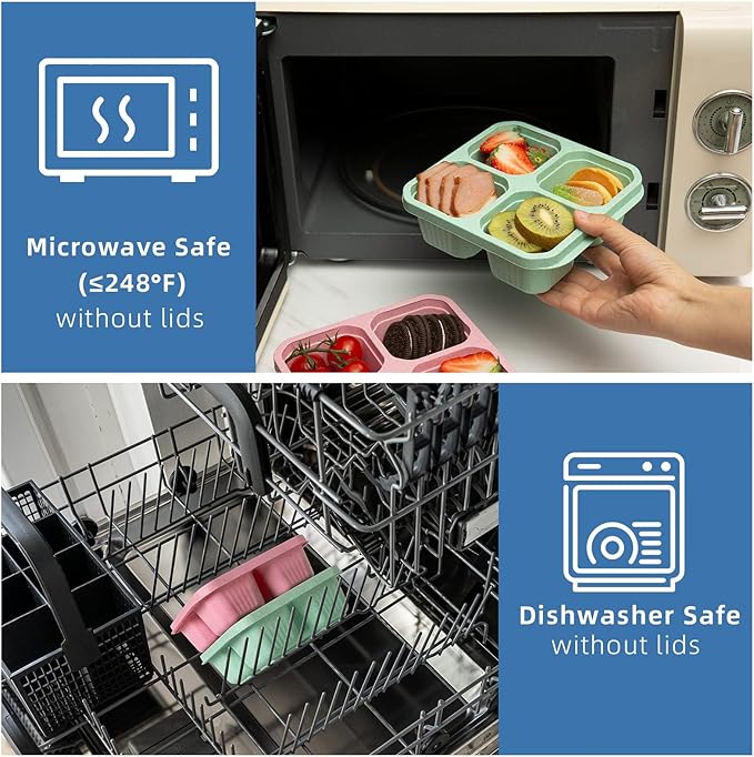 4 Pack Bento Box, 4 Compartment Lunchable Snack Containers with Lids for Meal Prep, School, Travel, Reusable Divided Lunch Food Container for Adults, Kids, Toddlers