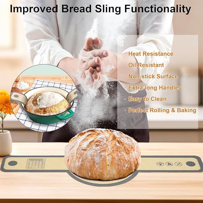 12-Piece Measuring Cups and Spoons Set with Dough Scraper and Silicone Bread Sling, BPA-Free, Dishwasher Safe Kitchen Baking Tools Gift