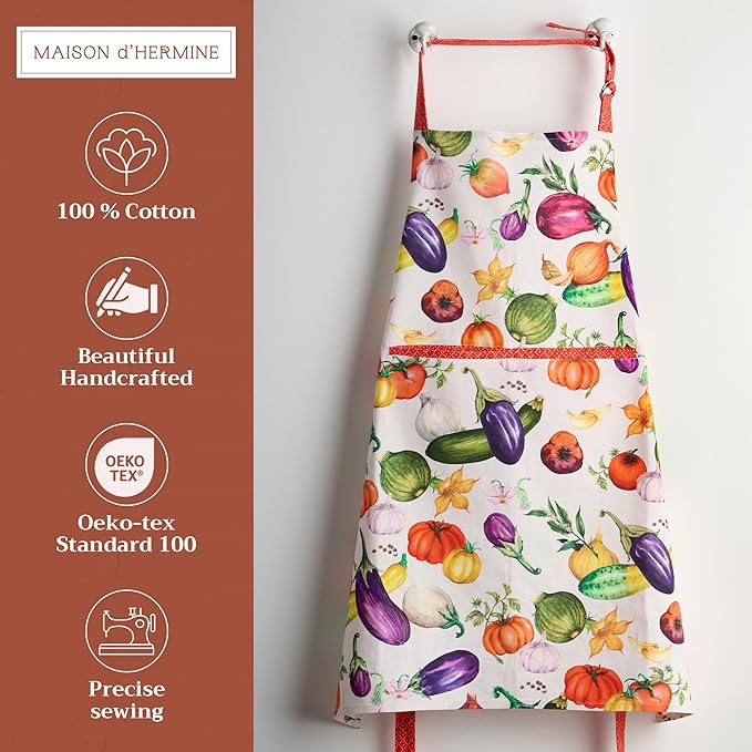 Maison d' Hermine 100% Cotton Apron for women with Pocket Kitchen Chef Apron for Men Cooking Gardening Server Waitress