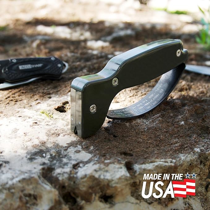 AccuSharp Knife Sharpener, Ergonomic Comfortable Handle, Compact & Easy to Use, Restore and Hone Straight & Serrated Knives, OD Green