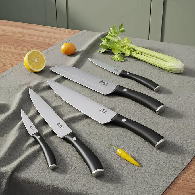 Premium Knife Set High Carbon Stainless Steel Forged Sharp Knives Set for Kitchen Rivet Ergonomic Handle Hundreds of Years of Masterful Craftsmanship(Black,15PCS)