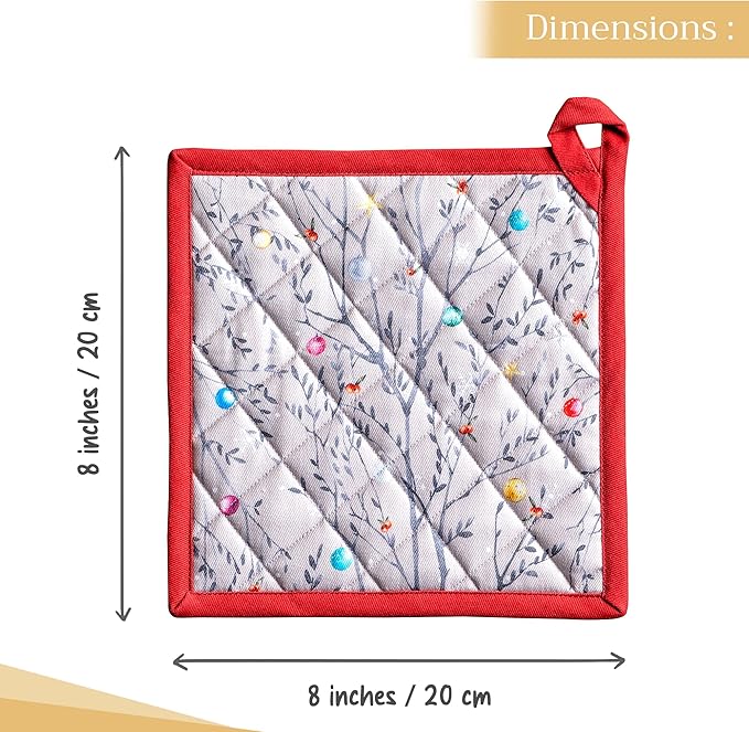 Maison d' Hermine Pot Holders 100% Cotton Heat Resistant Potholders 8" x 8" Hot Pads with Loop for Thanksgiving Christmas Decorations BBQ Cooking Baking Handling Hot Pans (Pack of 1, Fairy Christmas)