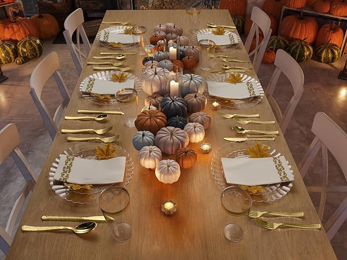 Perfect Settings 150 PCS Gold Plastic Silverware Set Heavy Duty Premium - Gold Plastic Cutlery Set Hammered Pebbled Finish - 50 Forks, 50 Knives, 50 Spoons Utensil Set