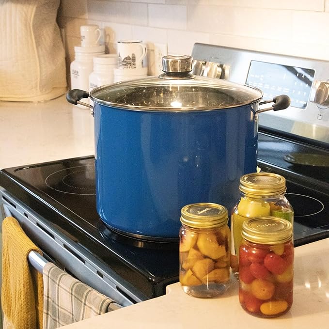 Lehman's 21.5-Quart Water Bath Canner with Pressure Gauge, Durable Stainless Steel Stockpot for Home Canning and Preserving, Blue