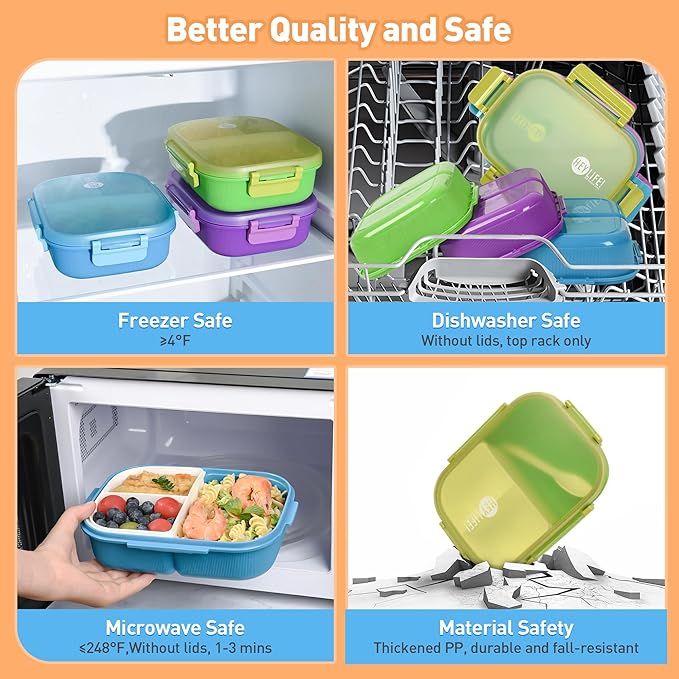 Bento Boxes with Removable Compartments for Adults & Kids,1000ml Lunch Box with Spoon & Water Cup,BPA-Free,Microwave & Dishwasher Safe(Blue)