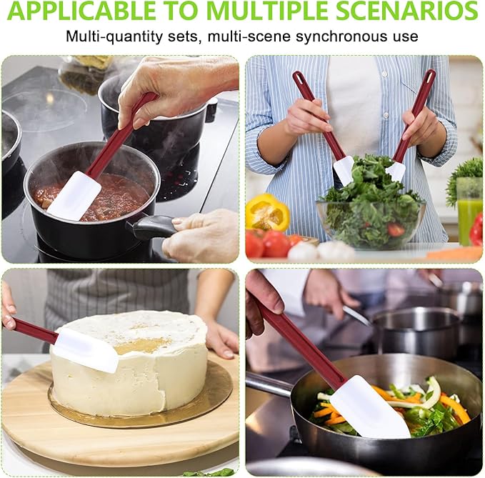 Dandat 9 Pcs Silicone Rubber Spatula, Commercial Spatula 500 Fahrenheit Heat Resistant, Non Stick Heavy Duty Scraper for Kitchen Cook Mix Fry Spread Bake, Dishwasher Safe(Deep Red and White,14 Inch)