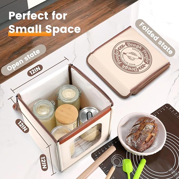 Folding Bread Proofing Box with 50-113℉ Temp Control & 48H Timer, Dough Proofer with Metal Rack, Humidor, Ideal for Sourdough, Bread Baking, Pizza, Yogurt, Kombucha, Perfect for Compact Kitchens
