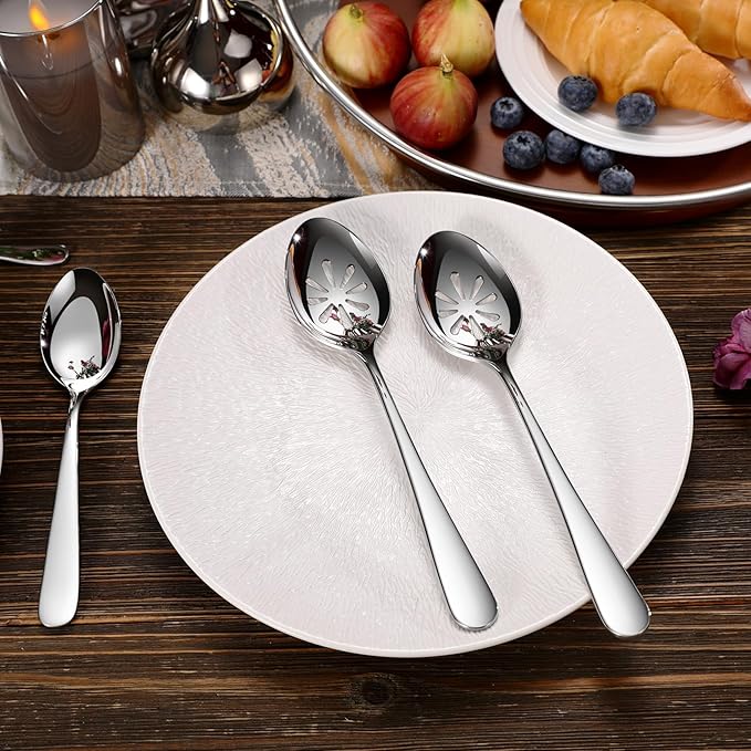 KEAWELL Premium Louise 9" Serving Spoon Set – 18/10 Stainless Steel - Uniting Elegance and Durability - Exquisite Serving Utensils for Parties (Slotted Spoon)