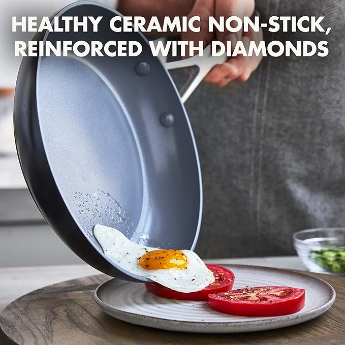 GreenPan 11" Valencia Pro Ceramic Nonstick Frying Pan Skillet, Hard Anodized PFAS-Free Cookware, Induction Ready, Compatible on All Cooktops, Dishwasher & Oven Safe, Stainless Steel Handle, Gray