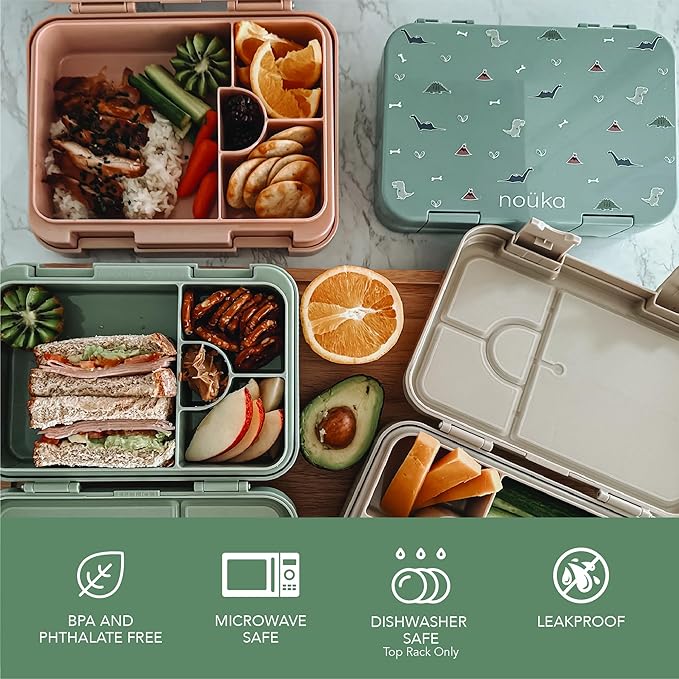 nouka Design Bento Lunch Box | Easy to Open Latches | Spill Proof Design | 6-Compartment Removable Tray | Garden