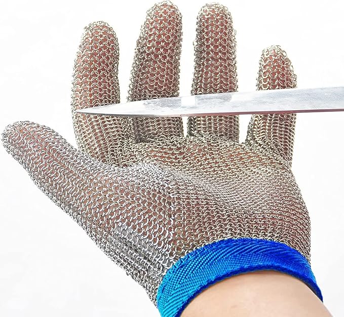 Dowellife Chainmail Glove, Cut Resistant Food Grade, Stainless Steel Mesh Metal Knife Cutting Glove for Butcher, Oyster Shucking Kitchen Mandoline Chef Slicing Fish Fillet (Large)