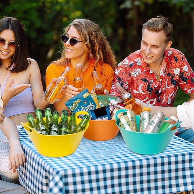 Tiawudi 4 Pack Snack Bowls (4.9L Large), Plastic Serving Bowls for Party, Large Bowls with Handles for Kitchen, Fruit, Cereal, Candy, Salad and Chip, Microwave Safe
