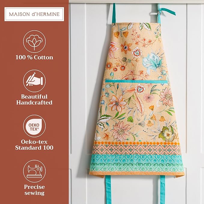 Maison d' Hermine 100% Cotton Apron for women with Pocket Kitchen Chef Apron for Men Cooking Gardening Server Waitress