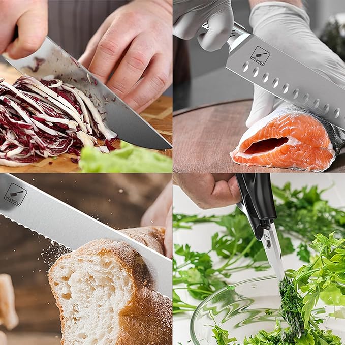 imarku 14-Piece Knife Block Set, Knife Set with Block and Build-in Sharpener, Japanese Stainless Steel Knife Set for Lasting Sharpness, Dishwasher Safe, Black