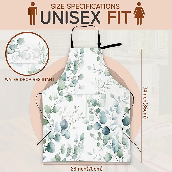 Cooking Apron for Women and Men,Adjustable Chef Bib Apron with 2 Pockets, Water and Oil Resistant for Kitchen Use