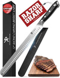 Kitchen perfection 12” Brisket Knife for Carving & Slicing Meat - Ultra Sharp Premium German Steel Granton Edge with Sheath, Full Tang Ergonomic Handle.For BBQ, Turkey & Ribs- Grilling Gifts for Men