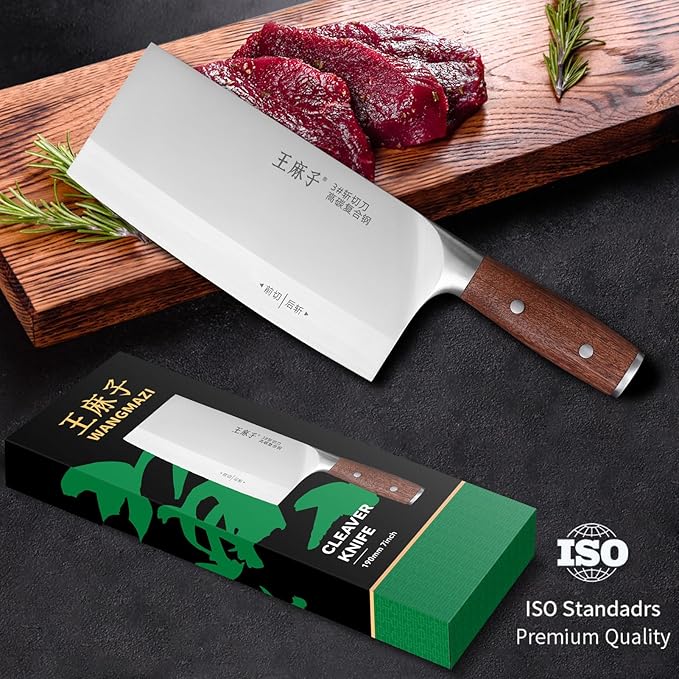 Chef Knife Chinese Cleaver Knife German Stainless Steel,Kitchen Chef Knife Ergonomic Comfortable Handle,Non-stick Razor-sharp Blade,Hundreds of Years of Craftmanship(7inch, Silver)