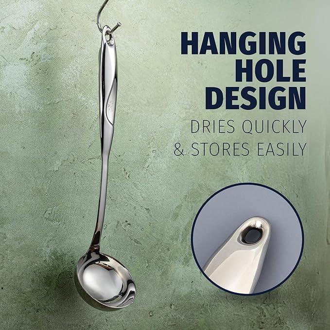 Zulay Kitchen Stainless Steel Soup Ladle - 13” Large Ladle for Soups, Stews & Sauces - Durable, Heat-Resistant, Rust-Proof & Dishwasher Safe Kitchen Utensil with Ergonomic Handle