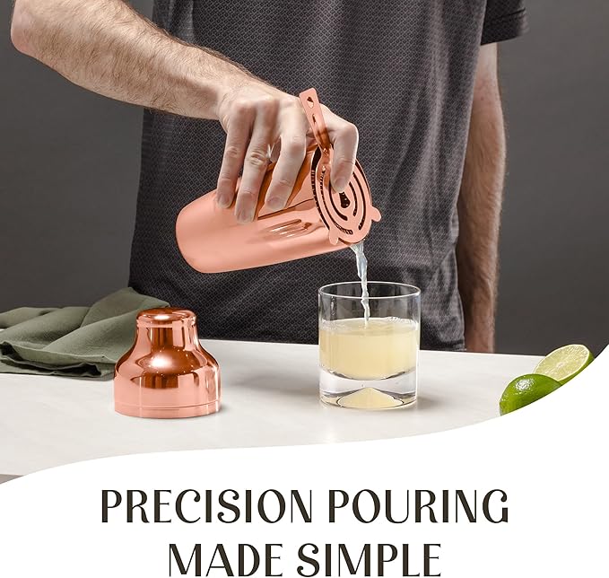Mixology & Craft Cocktail Shaker Set: 10-Piece Bartender Kit with Stand | Complete at Home Bar Set with Bar Accessories | Great Housewarming Gift | Leak-Proof Design (Copper)