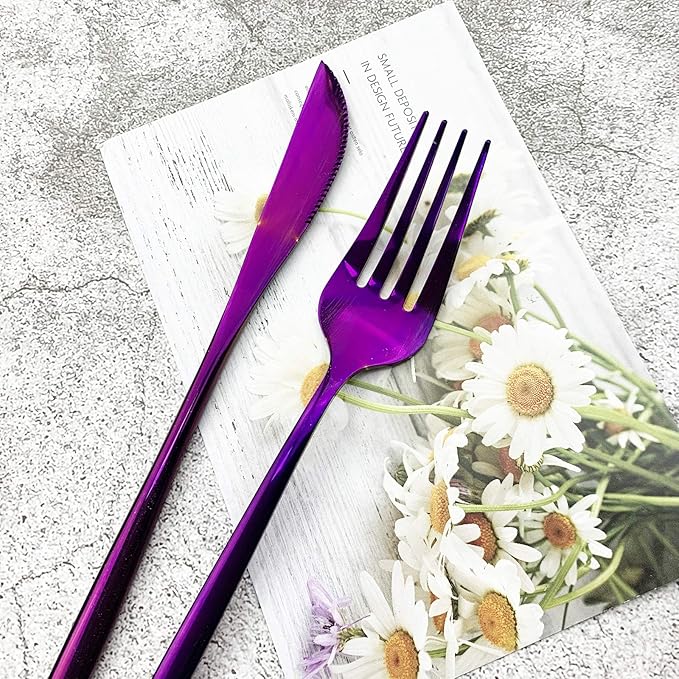 JASHII Silverware Set, Mirror Polished Purple Flatware Cutlery Set Service for 6, Shiny Finish 36 Pieces Stainless Steel Utensils Set Dinner Knife Fork Spoon Dessert Fork Salad Spoon Dishwasher Safe