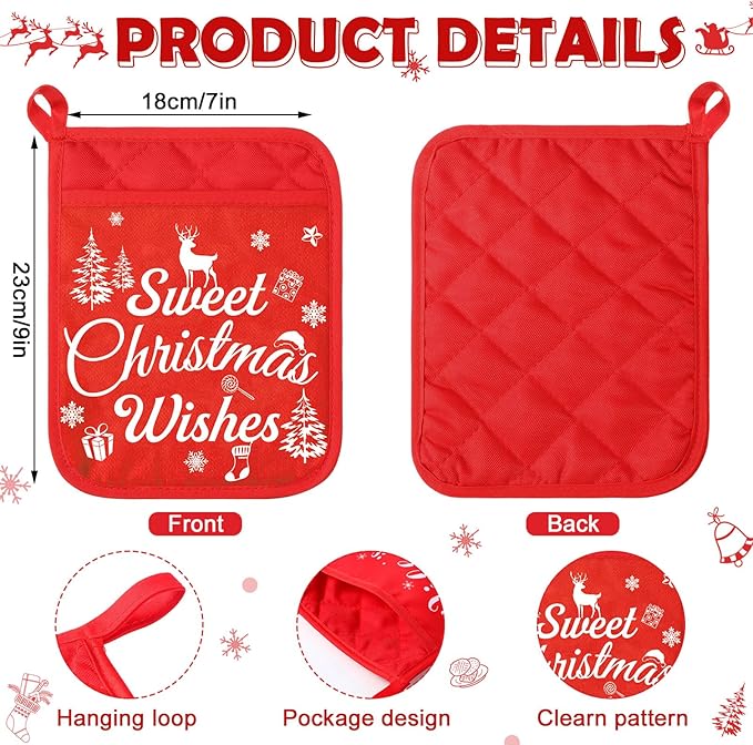 Yaomiao 24 Pcs Christmas Pot Holders with Silicone Spatula Set Wooden Handles Pot Holders for Christmas Kitchen Utensils xmas Baking Gifts for Neighbor Cooking Essentials(Cute)