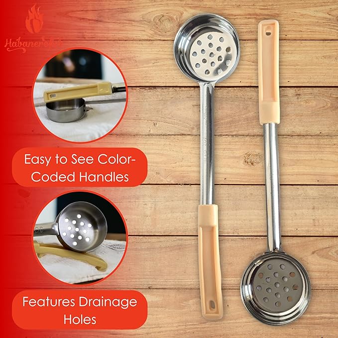 3 Ounce Slotted Stainless Steel Portion Control Ladle Spoon for Measuring and Serving; Commercial Grade Serving Scoops [Pack of 2]