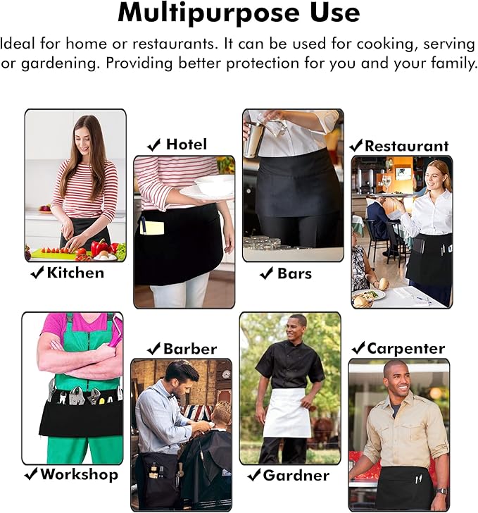 Dreamology Waist Apron,Half Apron,Server Aprons with 3 Pockets,Aprons For Women,Waiter and Waitress Apron with Pockets,Waist Apron with Pocket,Aprons for Servers (1 Pack)