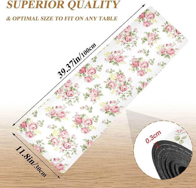 senya Flower Trivet Table Runner 40 Inches Long Pink Rose Flower Floral Heat Resistant Hot Pad Multi Purpose Mat for for Hot Pots Pans Kitchen Countertops, B01C23045