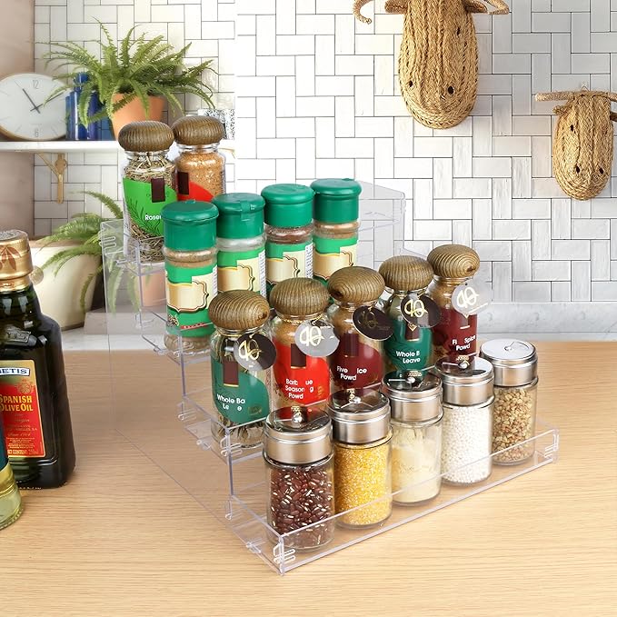 ELEGANTLIFE Spice Rack,No Tool Needed & No Pungent Acrylic Glue Self-derived Snap On Assembly Spice Shelf Pantry Kitchen Cabinet Organizer 10 in for Jars,Baking Supplies & Spice Bottles (4 Tier)