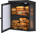Corner Bread Box for Kitchen Countertop,Bread Storage for Homemade Bread, Double Layer Large Bamboo Kitchen Storage Bin with Window (Black, Large)