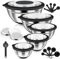 HaWare Mixing Bowls, 24-Piece Stainless Steel Salad Serving Bowl with Airtight Clear Lids, Metal Nesting Bowl For Kitchen Cooking Prepping Storing with 3 Graters, 4.6/2.6/1.5/1/0.7 QT, Black