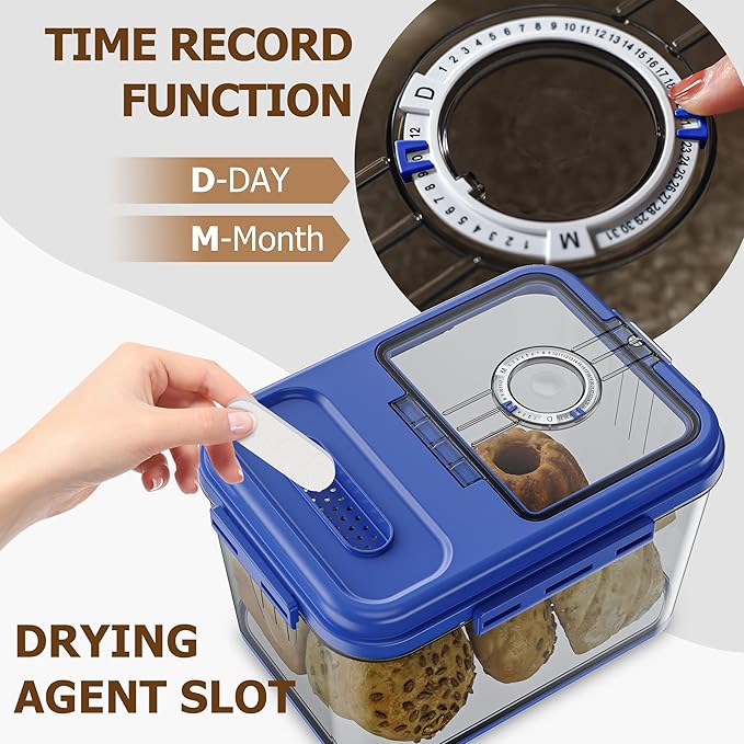 Bread Box For Kitchen Countertop, Airtight Bread Storage Container, Bread Keeper For Homemade Bread, Cookies, Cereal, Fruits, Large Blue.