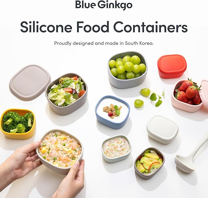 BLUE GINKGO Nesting Silicone Containers - Set of 3 Hard-Shell Silicone Food Storage Containers | BPA Free, Airtight, Dishwasher and Freezer Safe (6.7oz, 10oz, 20oz) - Green