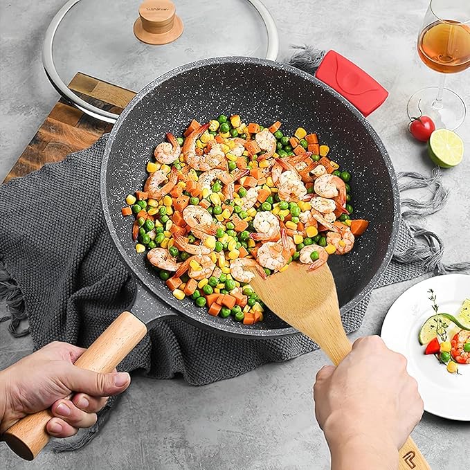 Wooden Spoons for Cooking 6 Piece - Wooden Cooking Utensil Set Nonstick Bamboo Cooking Spoons & Spatula Premium Kitchen Utensils Set Christmas Housewarming Gifts