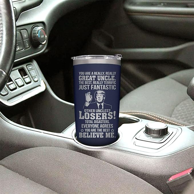 Gifts for Uncle on Christmas from Niece - Funcle Great Tumbler for Fathers Day, Christmas, Birthday - Great Uncle Birthday Insulated Stainless Steel Cup 20oz, Navy