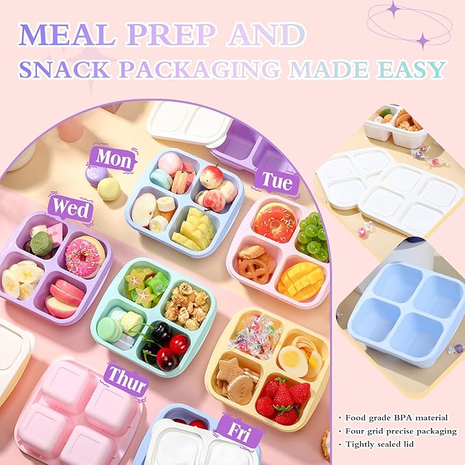 Honeydak 10 Pack Bento Snack Containers 4 Compartment Snack Boxes Reusable Lunchable Containers with Lids Divided Meal Prep Lunch Food Storage Box for School Work Travel