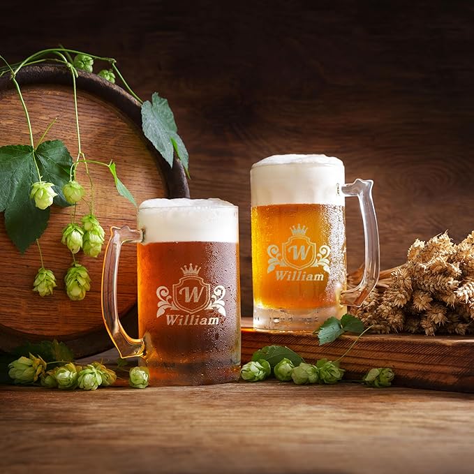 Gifts Inscribed Personalized 16 oz Beer Mug Custom Font Engraved Glass with Your Text – Unique Gift for Dad, Husband, Birthday, Wedding, Anniversary, or Father’s Day