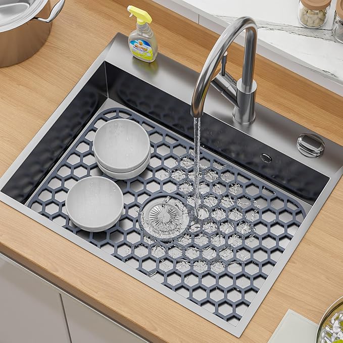 Silicone Sink Protectors for Kitchen Sink with Center Drain - 18.2"x12.5" Kitchen Sink Mats Accessory, Non-Slip Heat Resistant Sink Mat for Bottom of Farmhouse Porcelain Stainless Steel Sink
