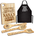 Mothers Day Nana Gifts, Gifts for Nana from Grandkids Wooden Cutting Board with Cooking Utensils Set with Apron, Kitchen Present for Women Who is Cooking Lover